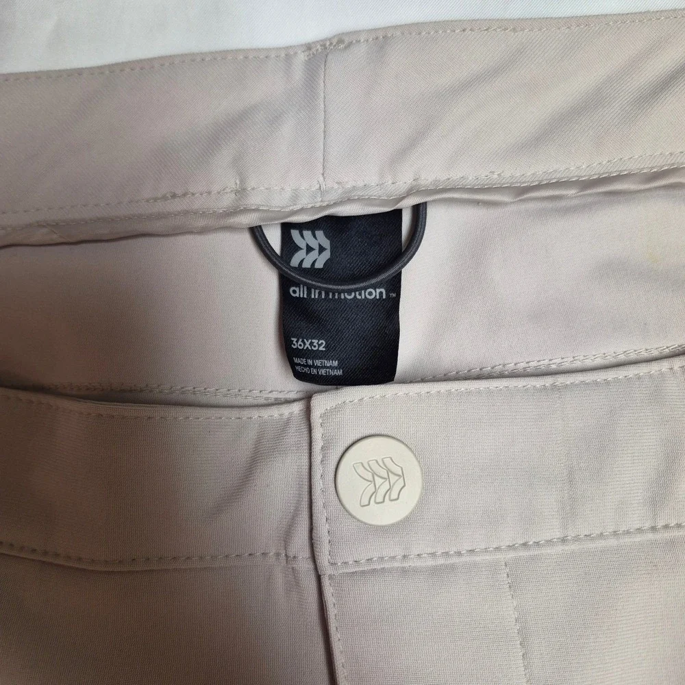 All In Motion Mens Golf Commuter Pants 36x32 Beige Stone Stretch Performance